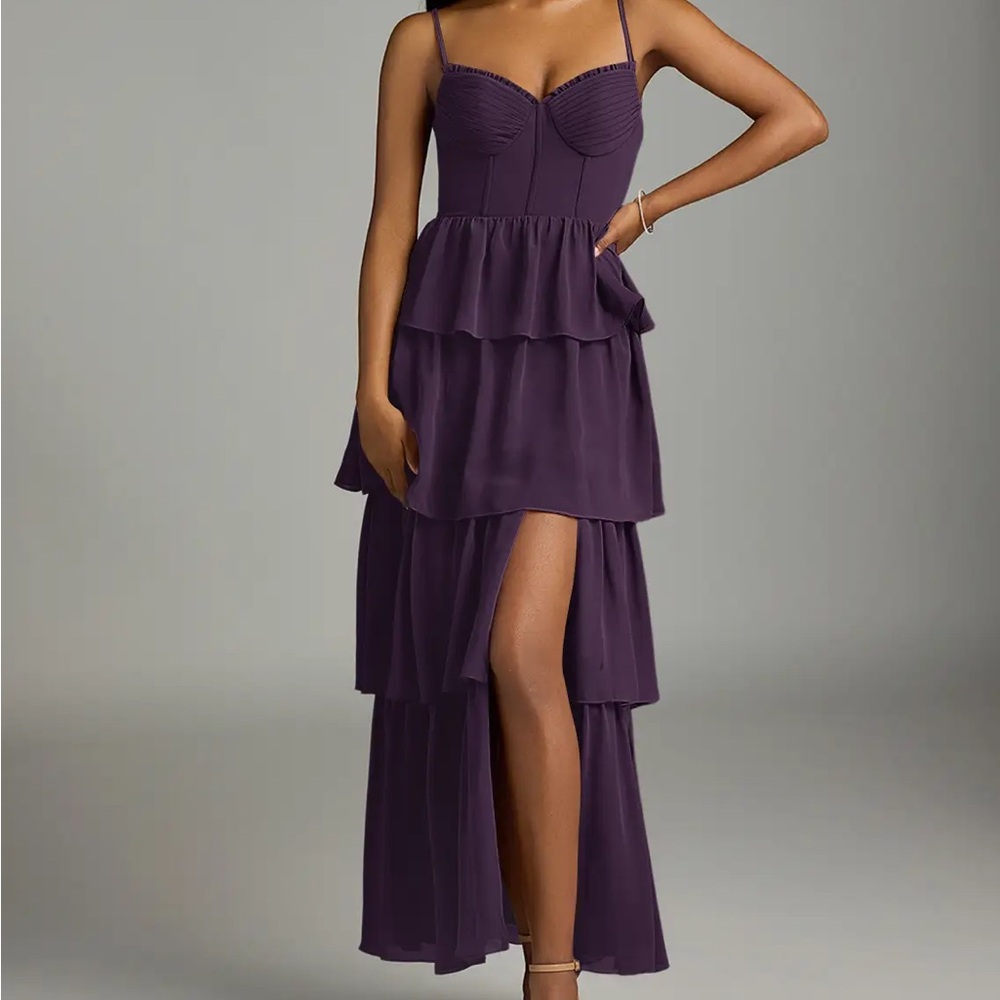 Azazie Kaiden Plum A-Line Sweetheart Neckline Chiffon Bridesmaid Dress